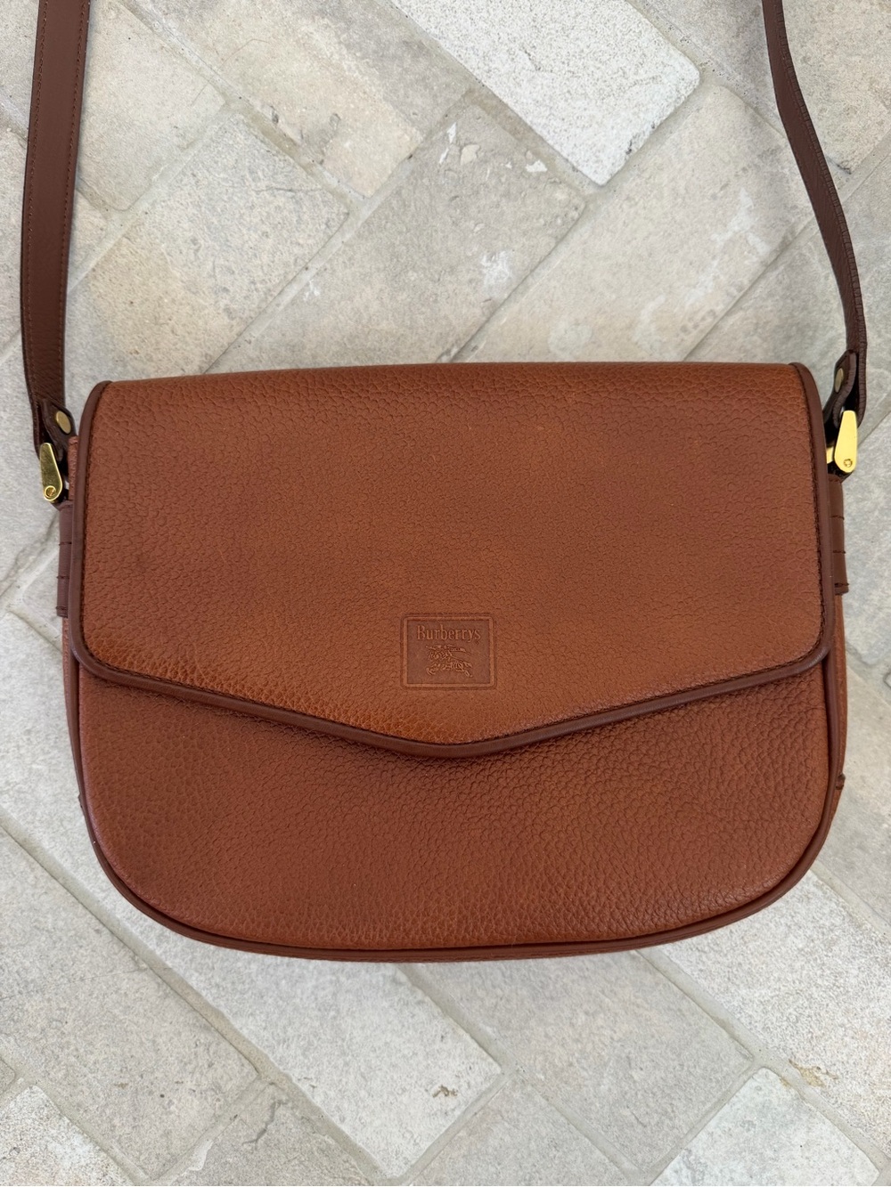 Vintage Burberrys Brown Leather Crossbody Shoulder Bag Nova Check